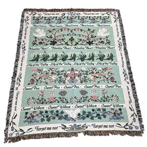 Vintage Rug Barn Claire Murray Knit Blanket Throw Forget Me Not Flowers Fringe
